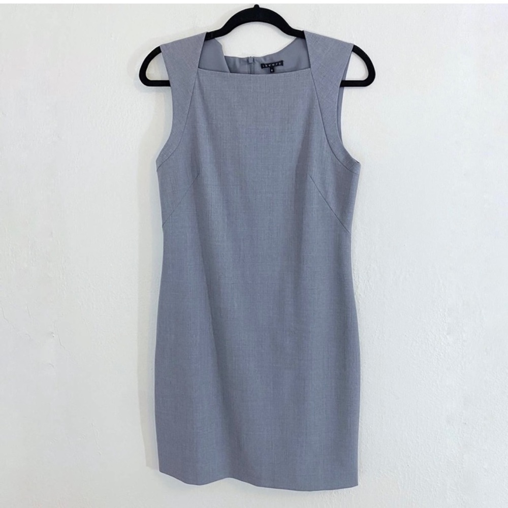 Theory Gray Sleeveless Square Neck Pencil Dress Women's Sz 8 EUC Career Business